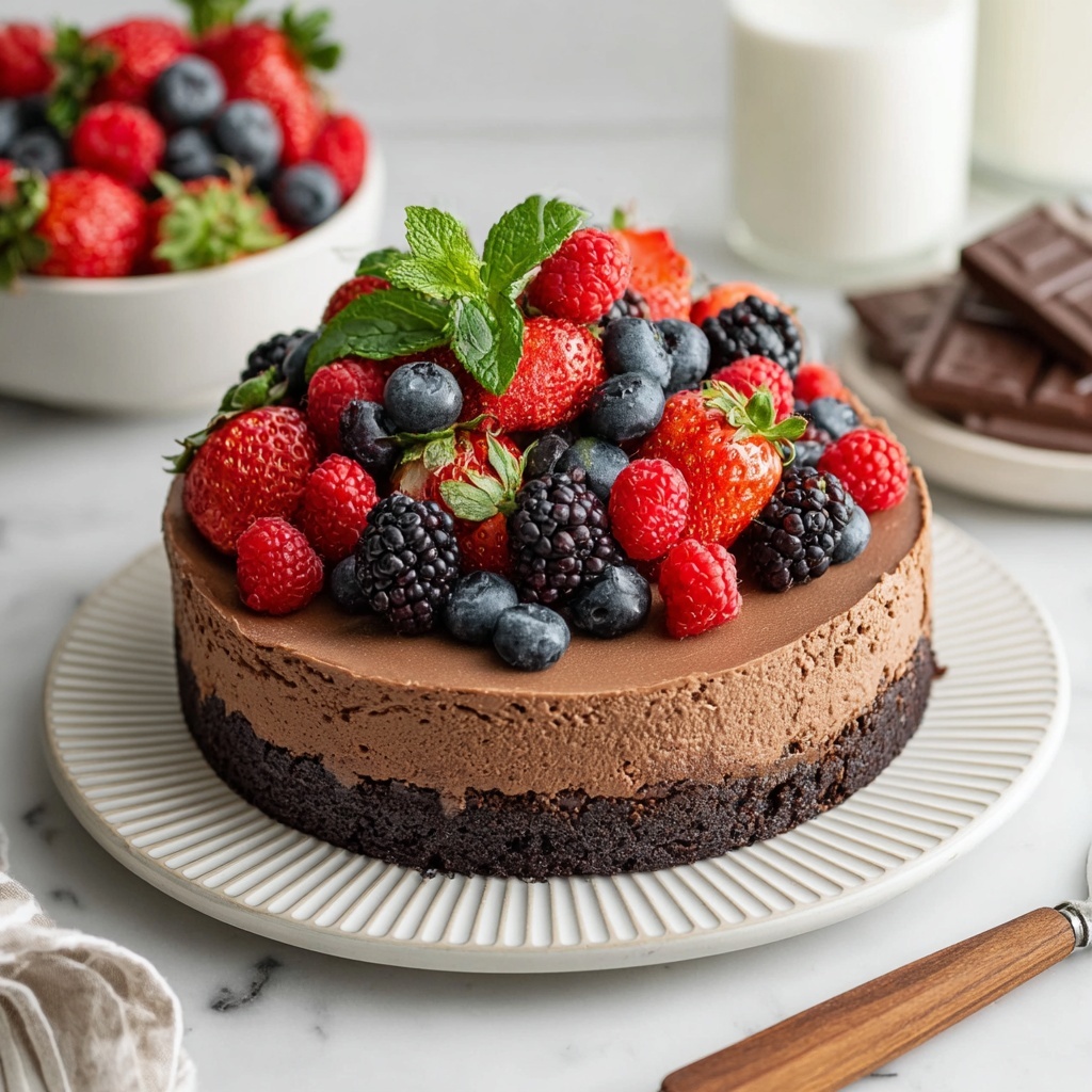 Vegan Chocolate Mousse Cake with Berries and Mint Recipe - Recipe Image