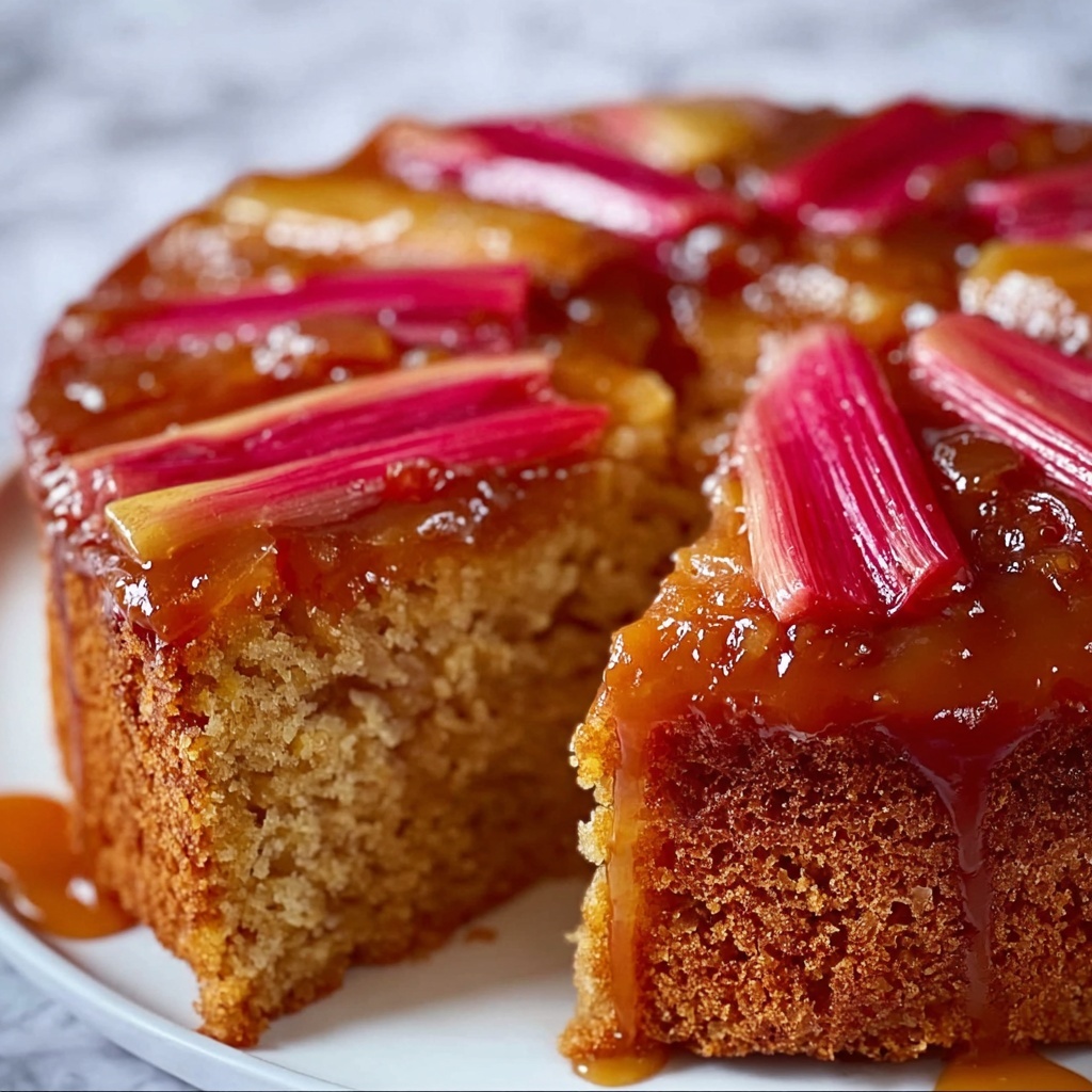 Upside-Down Rhubarb Cake with Caramel Swirls Recipe - Recipe Image