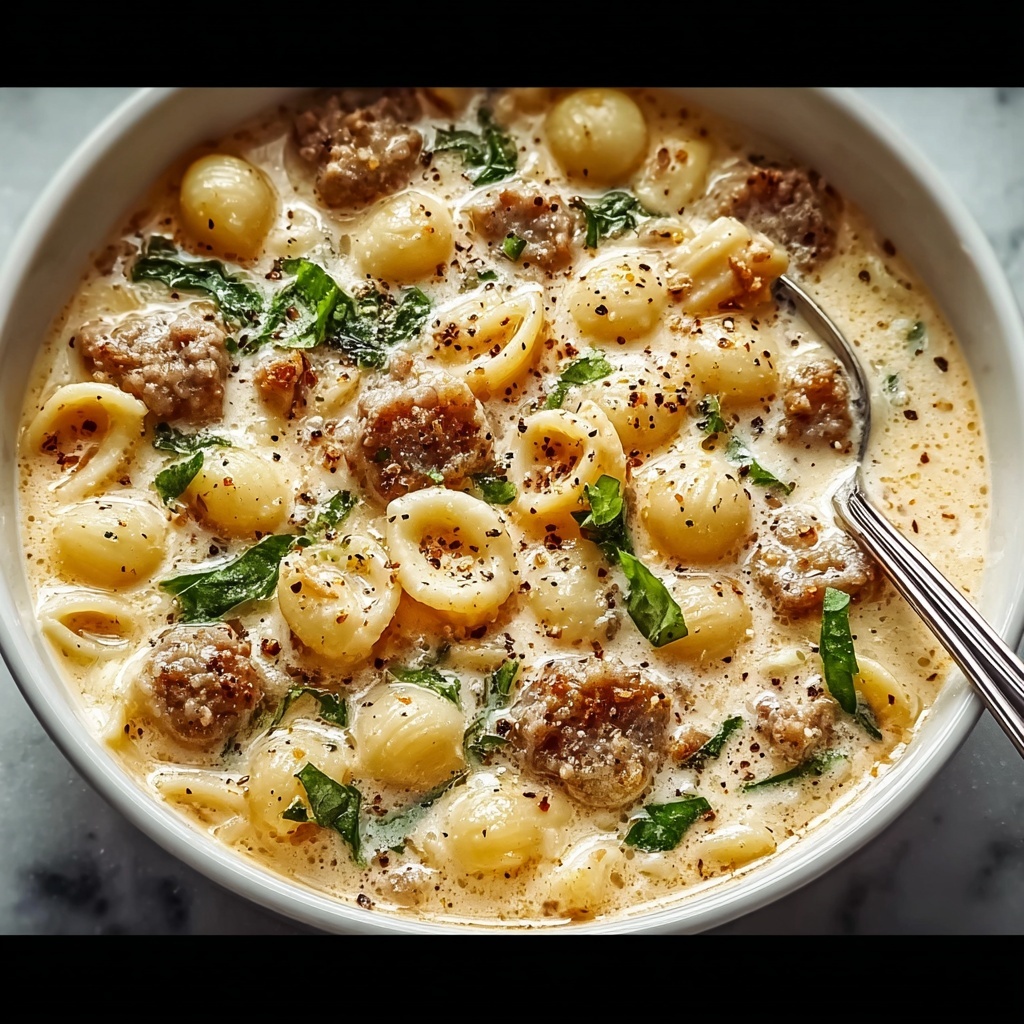 Creamy Parmesan Italian Sausage Ditalini Soup Recipe - Recipe Image