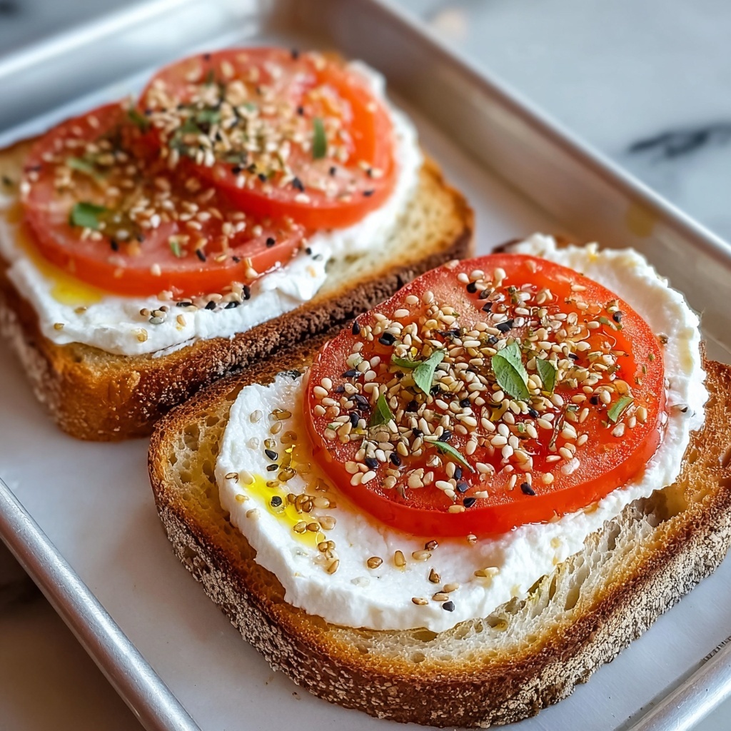 Ricotta & Tomato Toast with Sesame Seeds & Olive Oil Recipe - Recipe Image