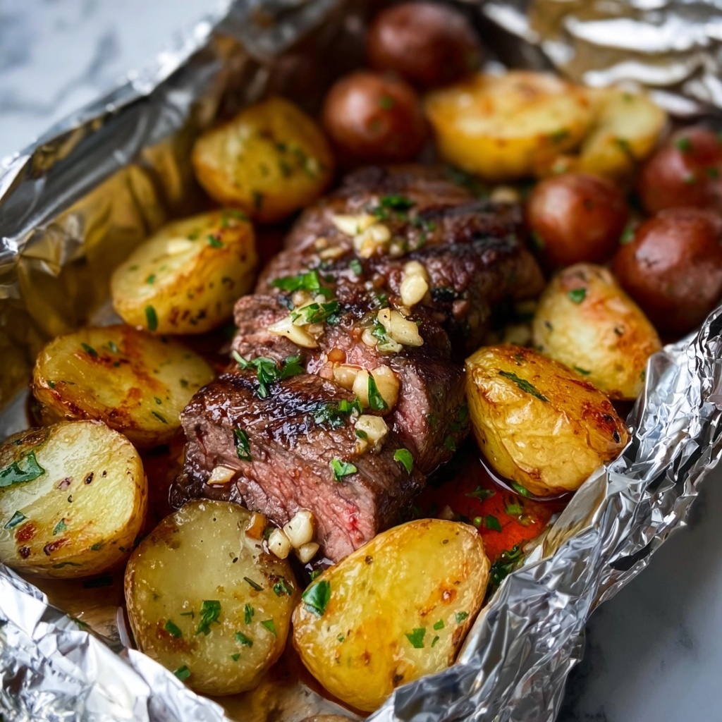 Garlic Butter Steak and Potato Foil Packets Recipe - Recipe Image