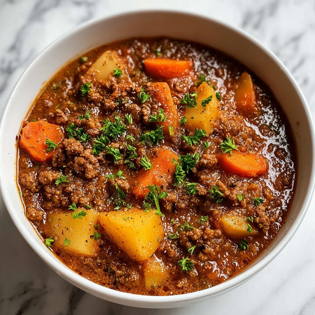 Hearty Ground Beef Stew with Red Potatoes and Vegetables Recipe - Recipe Image