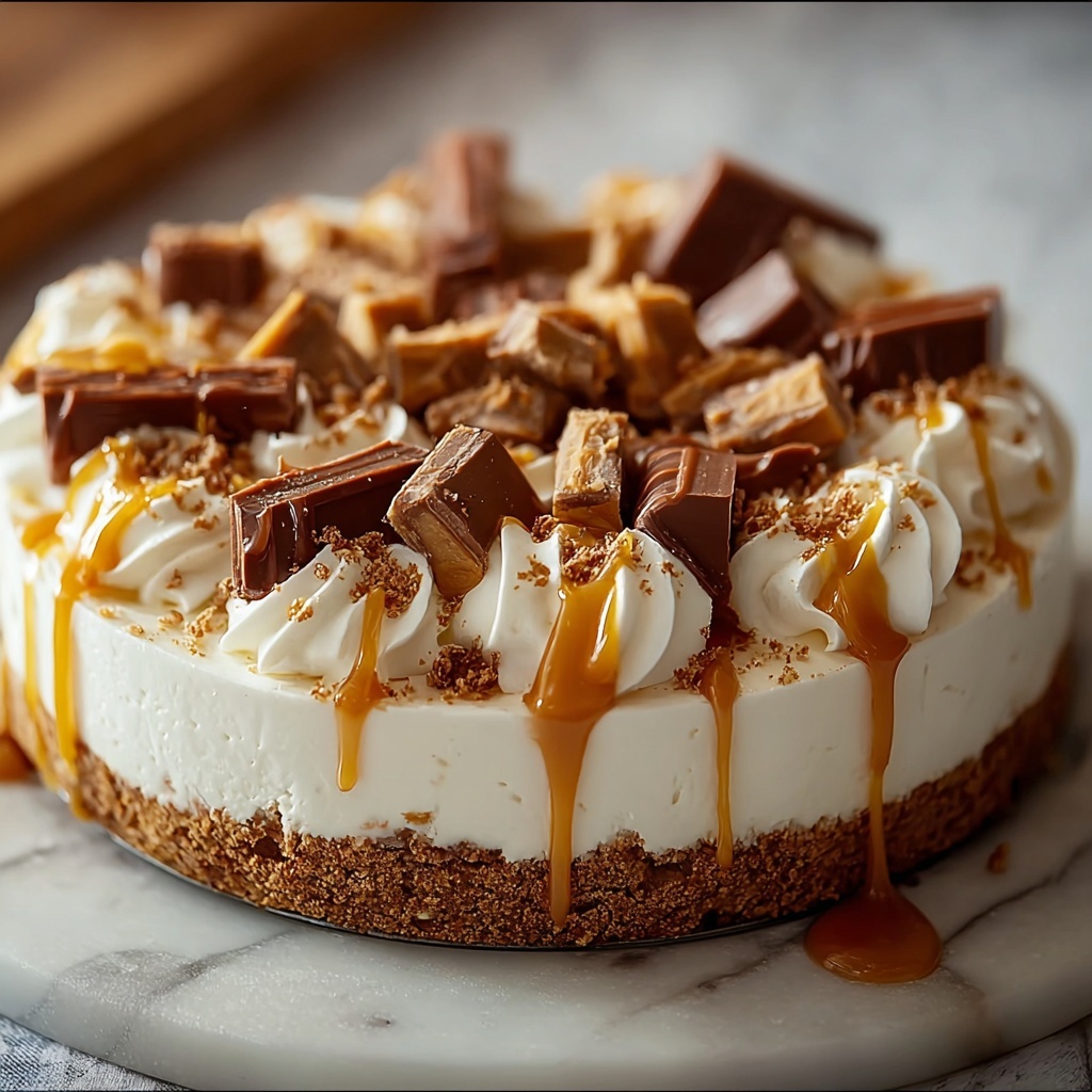 No-Bake Snickers Cheesecake Recipe - Recipe Image