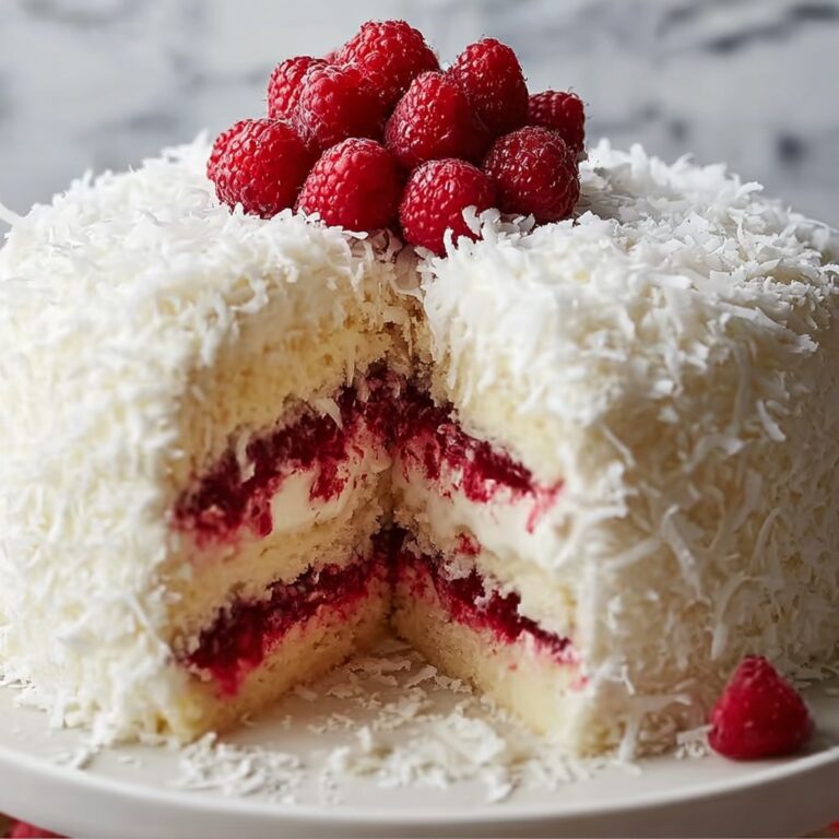 Raspberry Swirl Coconut Snowball Cake Recipe