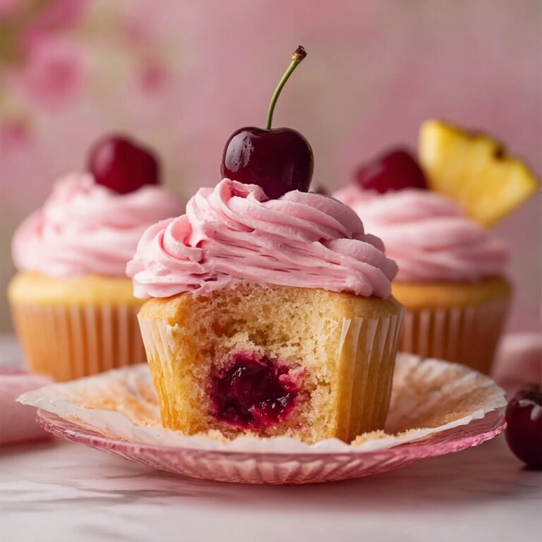 Pineapple Cupcakes with Cherry Frosting Recipe