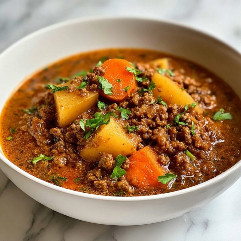 Hearty Ground Beef Stew with Red Potatoes and Vegetables Recipe