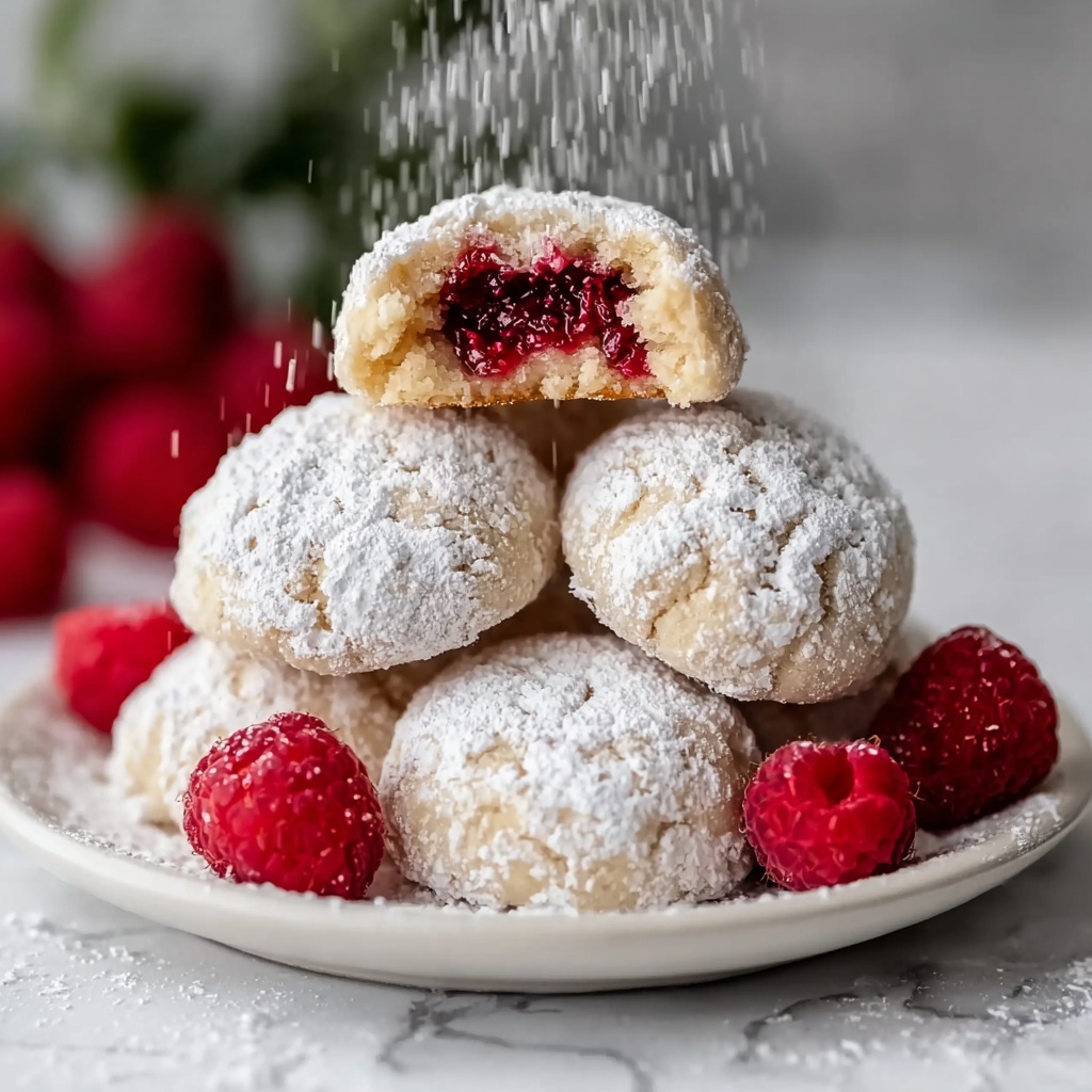 Raspberry Filled Almond Snowball Cookies Recipe - Recipe Image