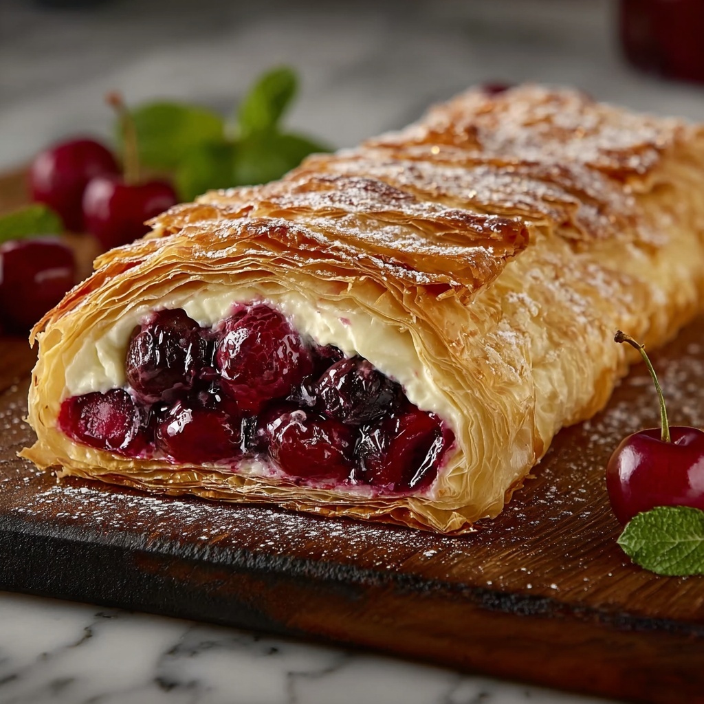 Creamy Cherry Puff Pastry Strudel Recipe - Recipe Image