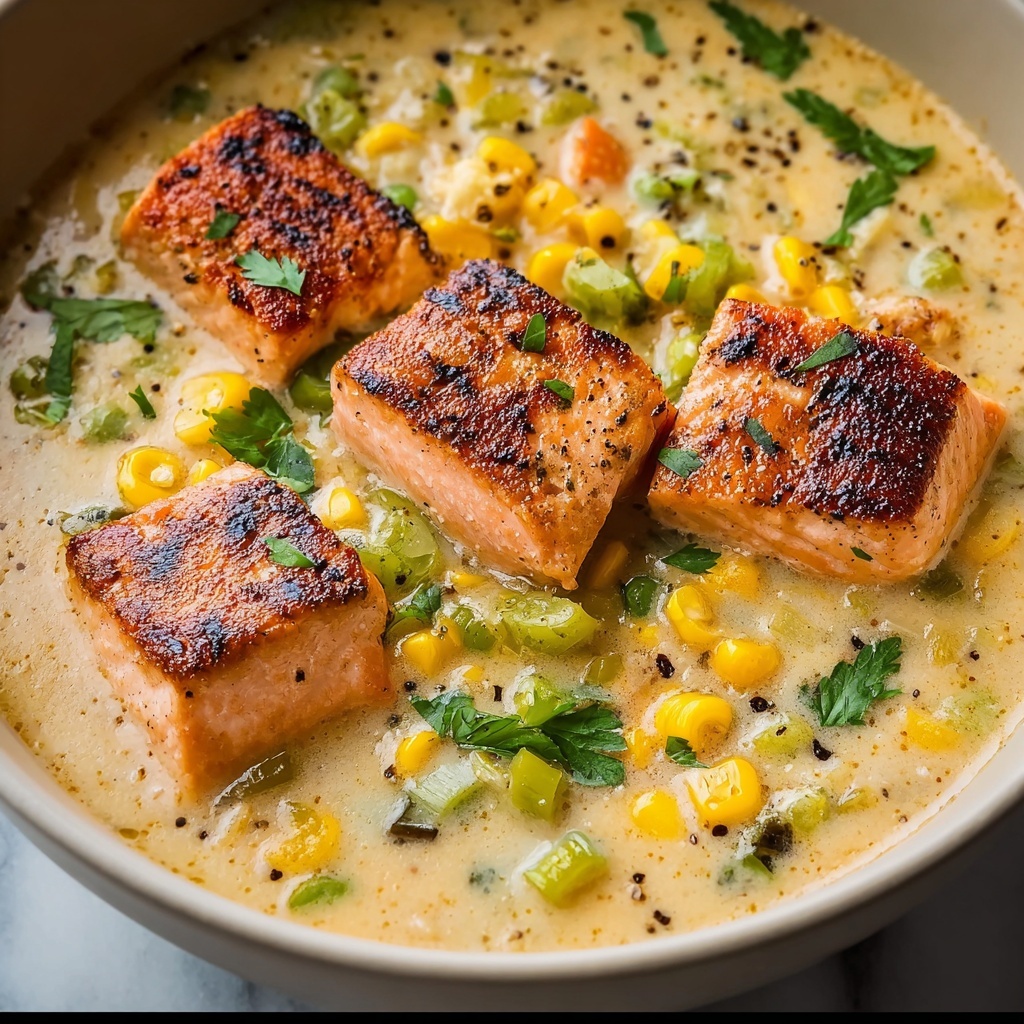 Creamy Blackened Salmon Chowder Recipe - Recipe Image