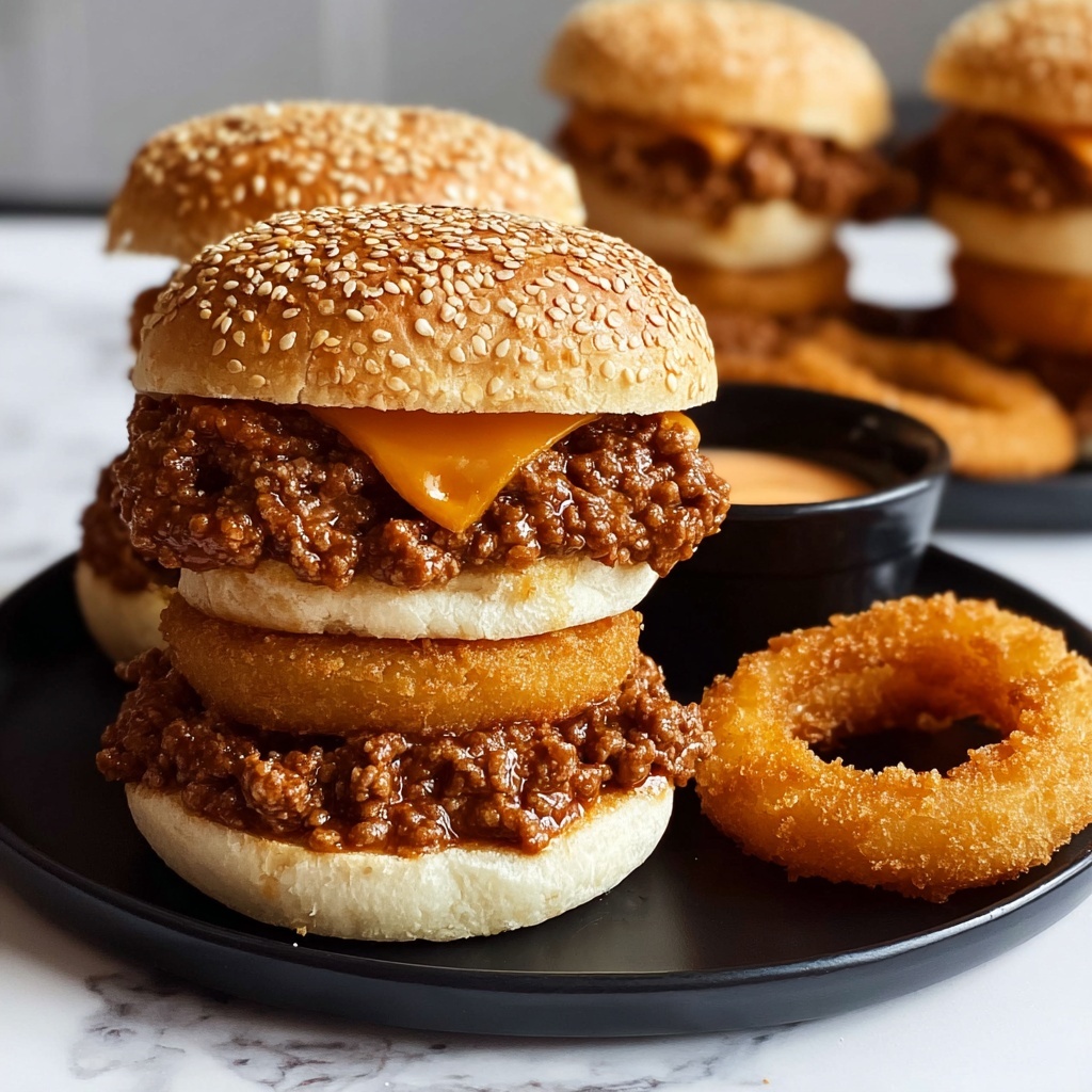 Onion Ring Cheese Burger Sliders Recipe - Recipe Image