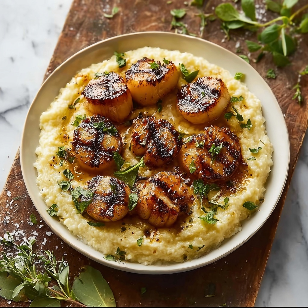 Honey Butter Blackened Scallops with Herby Polenta Recipe - Recipe Image