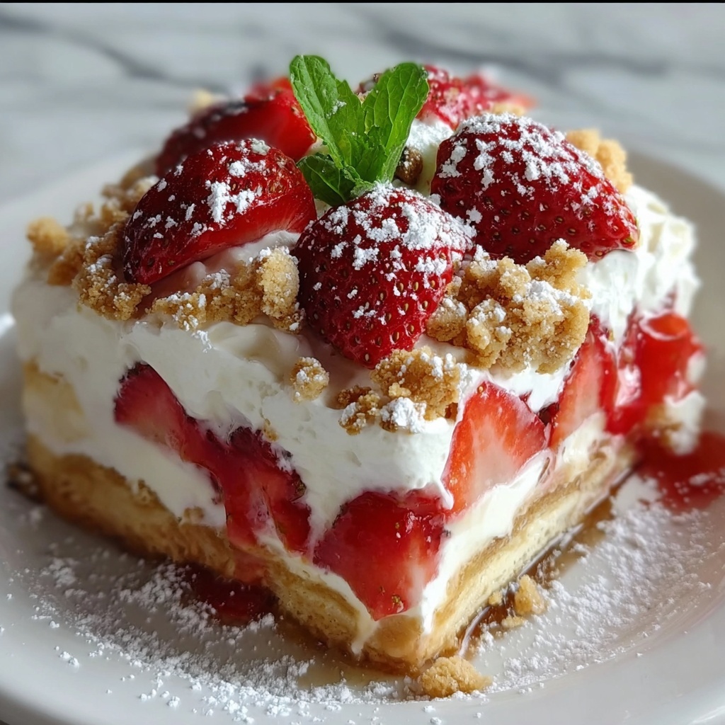 No Bake Strawberry Cheesecake Lasagna Recipe - Recipe Image