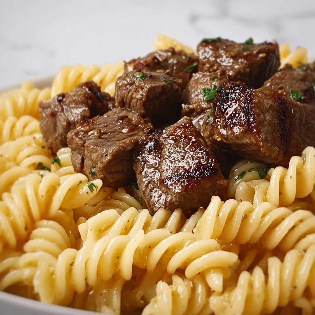 Garlic Butter Steak Bites with Smoky Chipotle Cream Cheese Pasta Recipe - Recipe Image