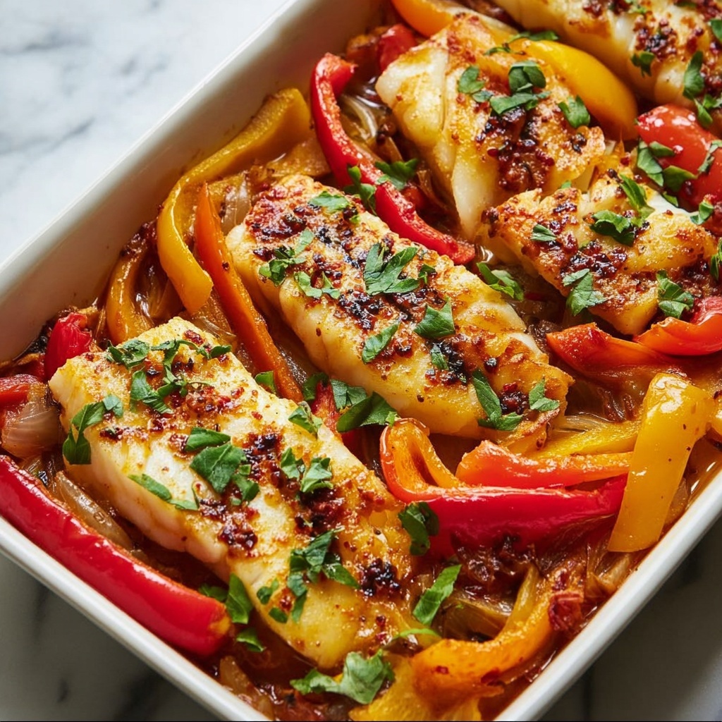 Herb Baked Fish with Rainbow Bell Peppers Recipe - Recipe Image
