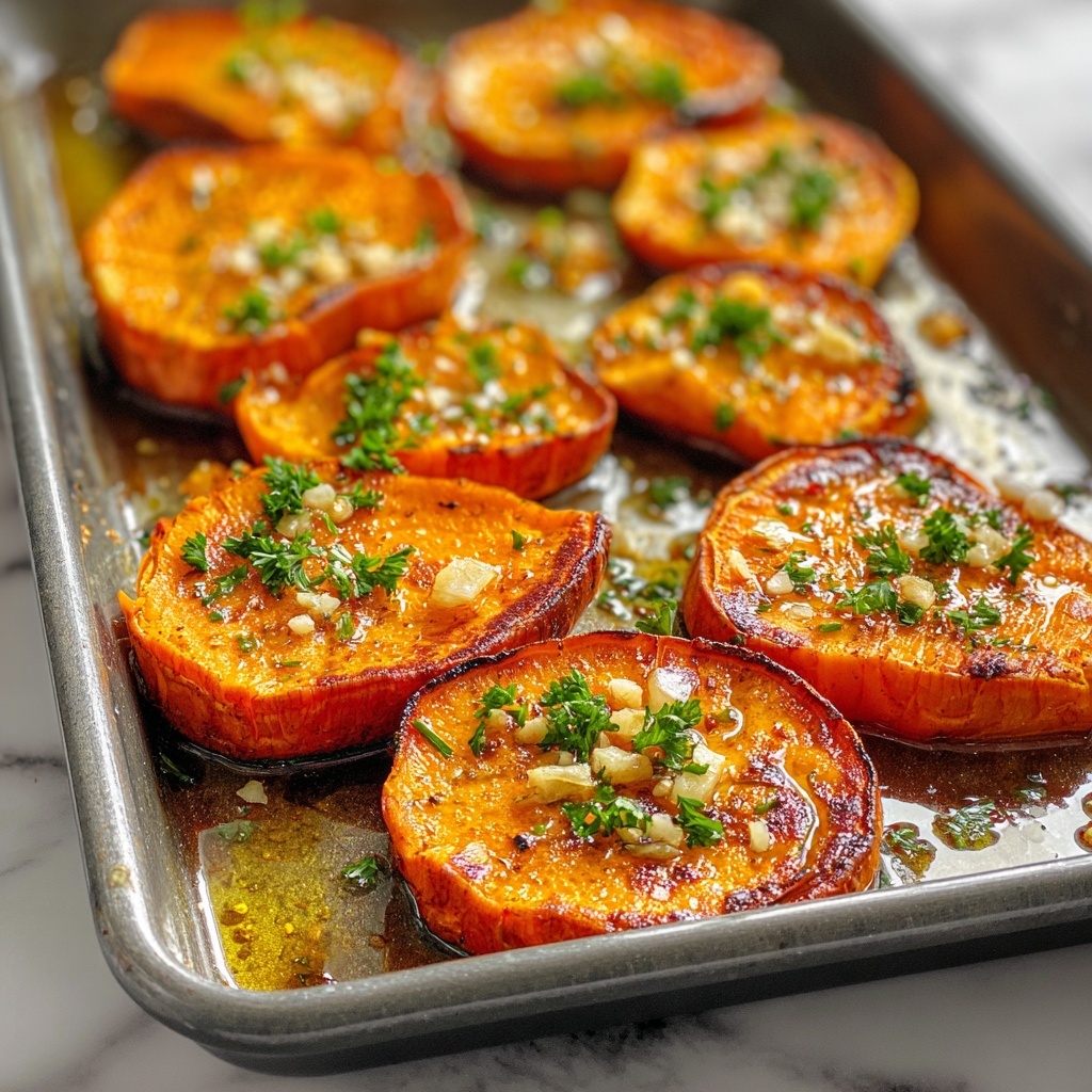 Garlic Butter Roasted Sweet Potatoes Recipe - Recipe Image