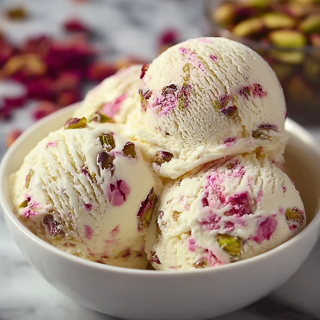 Rose Pistachio Cheesecake Ice Cream Recipe - Recipe Image