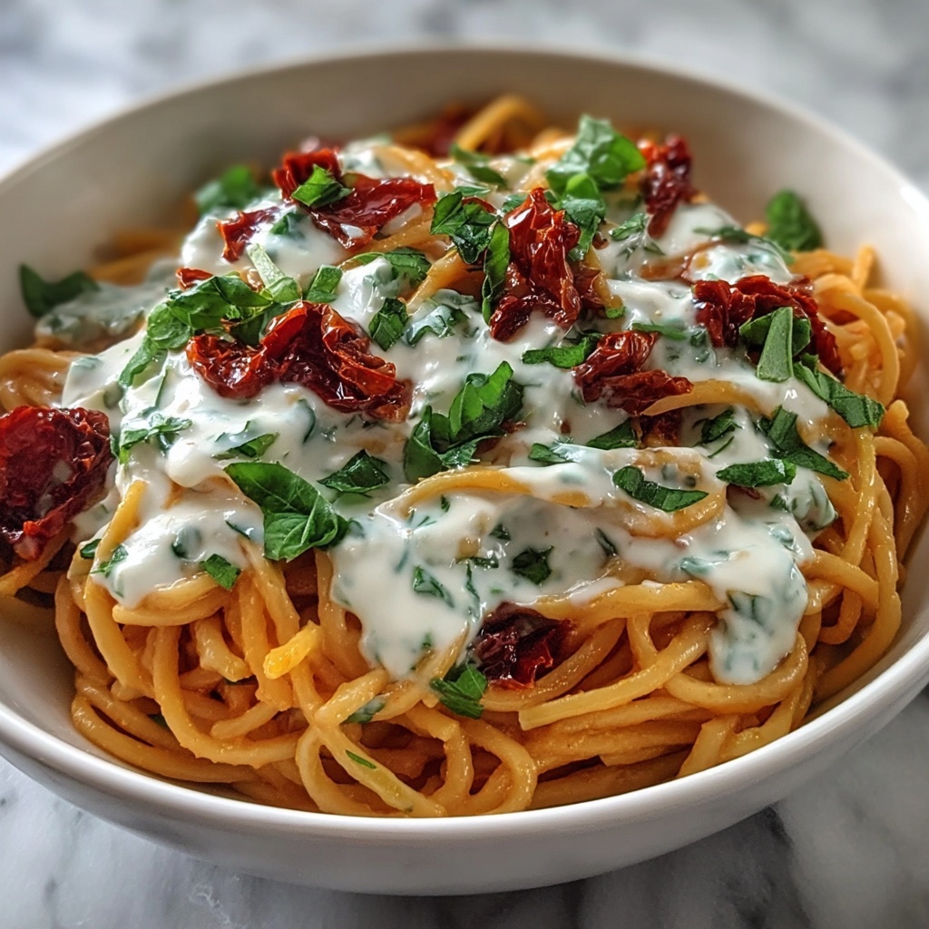 Creamy Roasted Red Pepper Pasta with Burrata Recipe - Recipe Image