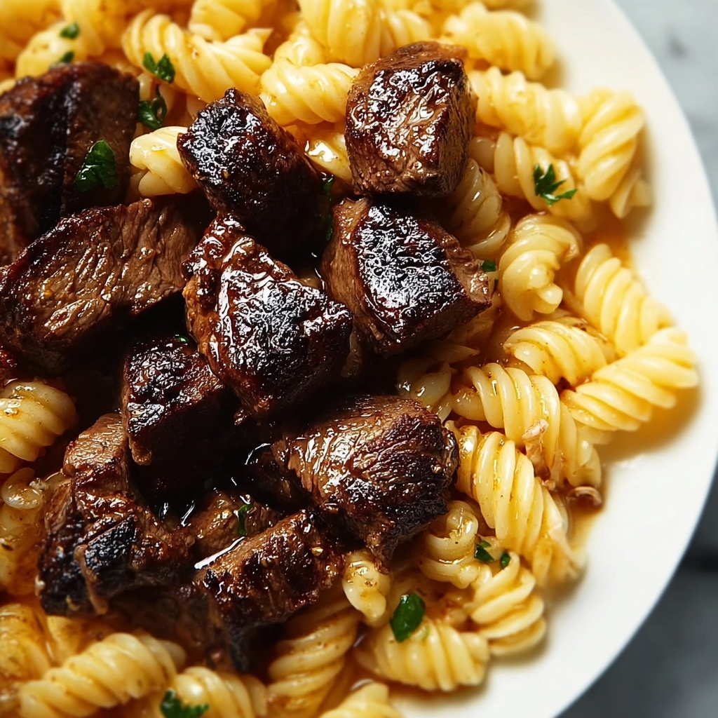 Garlic Butter Steak Bites with Smoky Chipotle Cream Cheese Pasta Recipe - Recipe Image