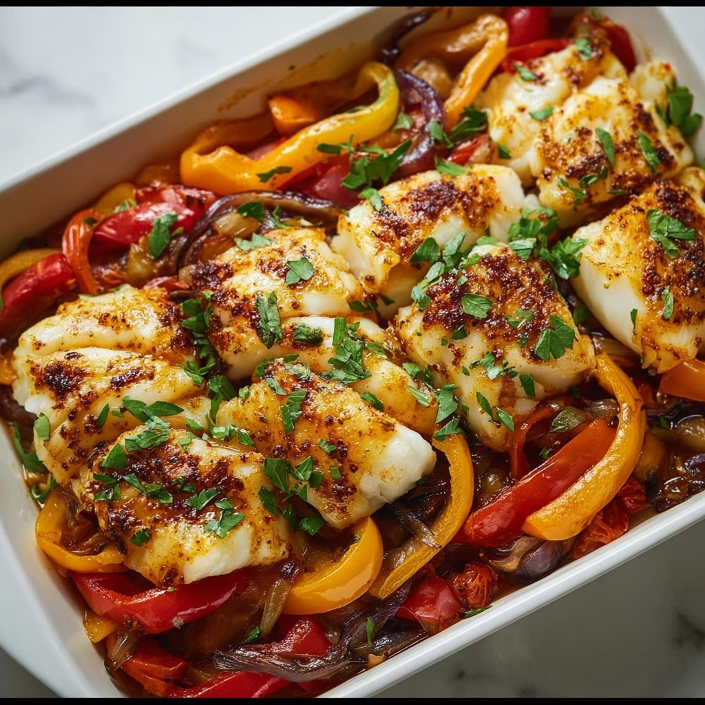 Herb Baked Fish with Rainbow Bell Peppers Recipe - Recipe Image