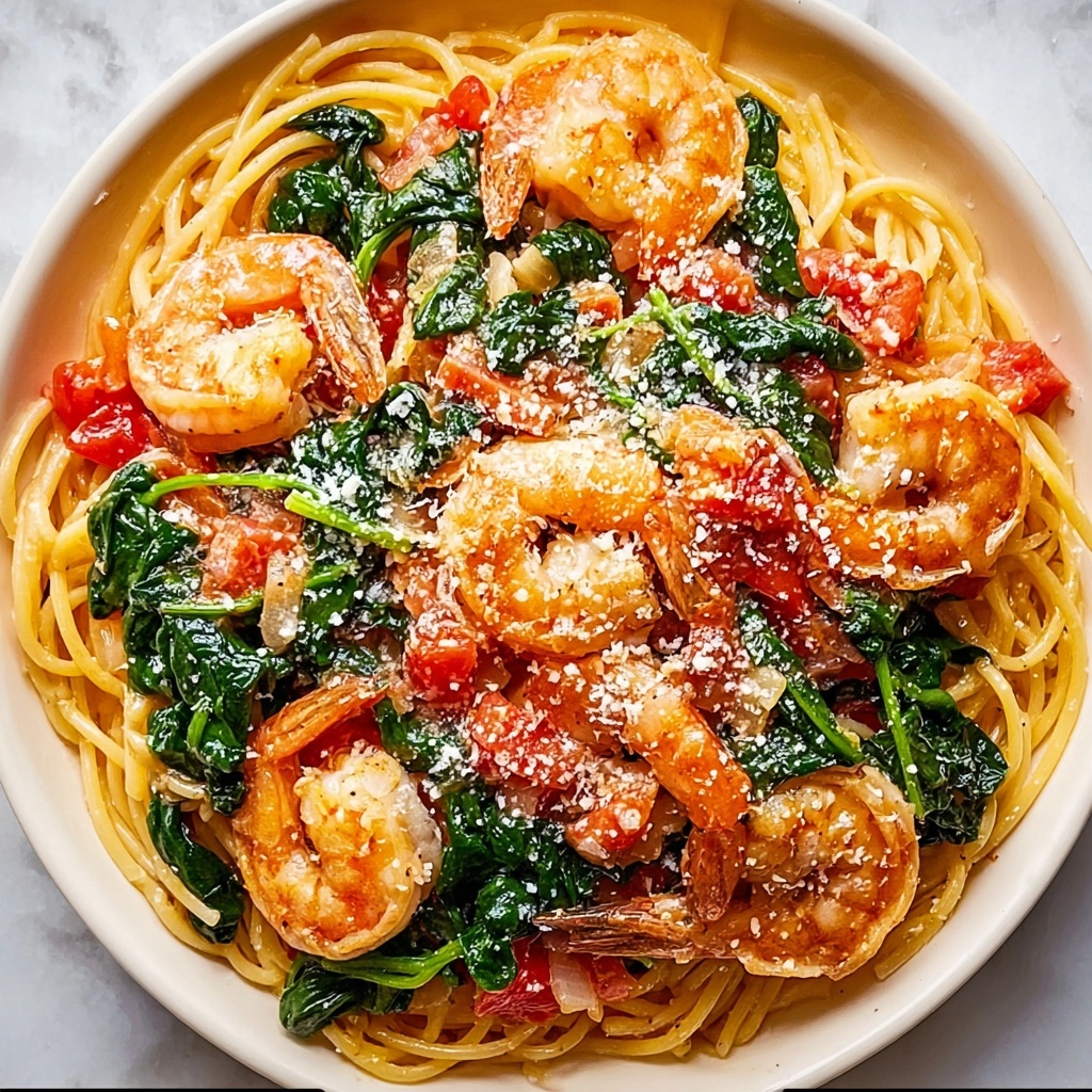 Tomato Spinach Shrimp Pasta Recipe - Recipe Image