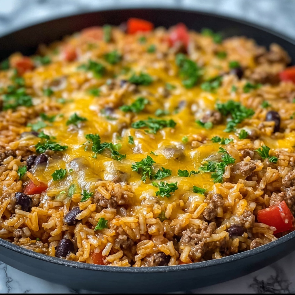 Irresistible Cheesy Taco Rice Skillet Recipe - Recipe Image