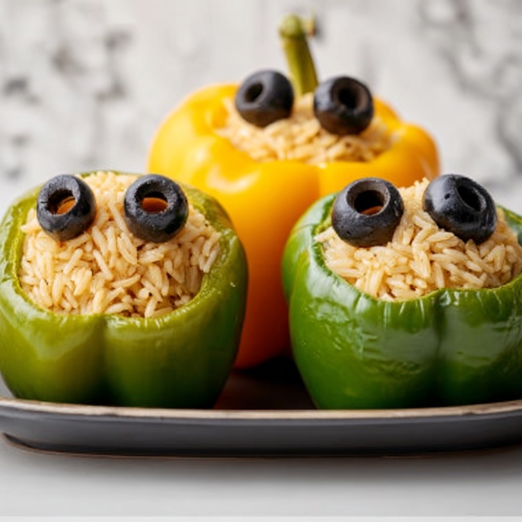 Halloween Shredded Chicken & Rice Stuffed Peppers Recipe - Recipe Image