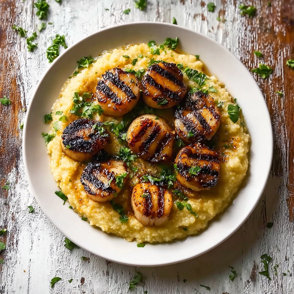 Honey Butter Blackened Scallops with Herby Polenta Recipe - Recipe Image