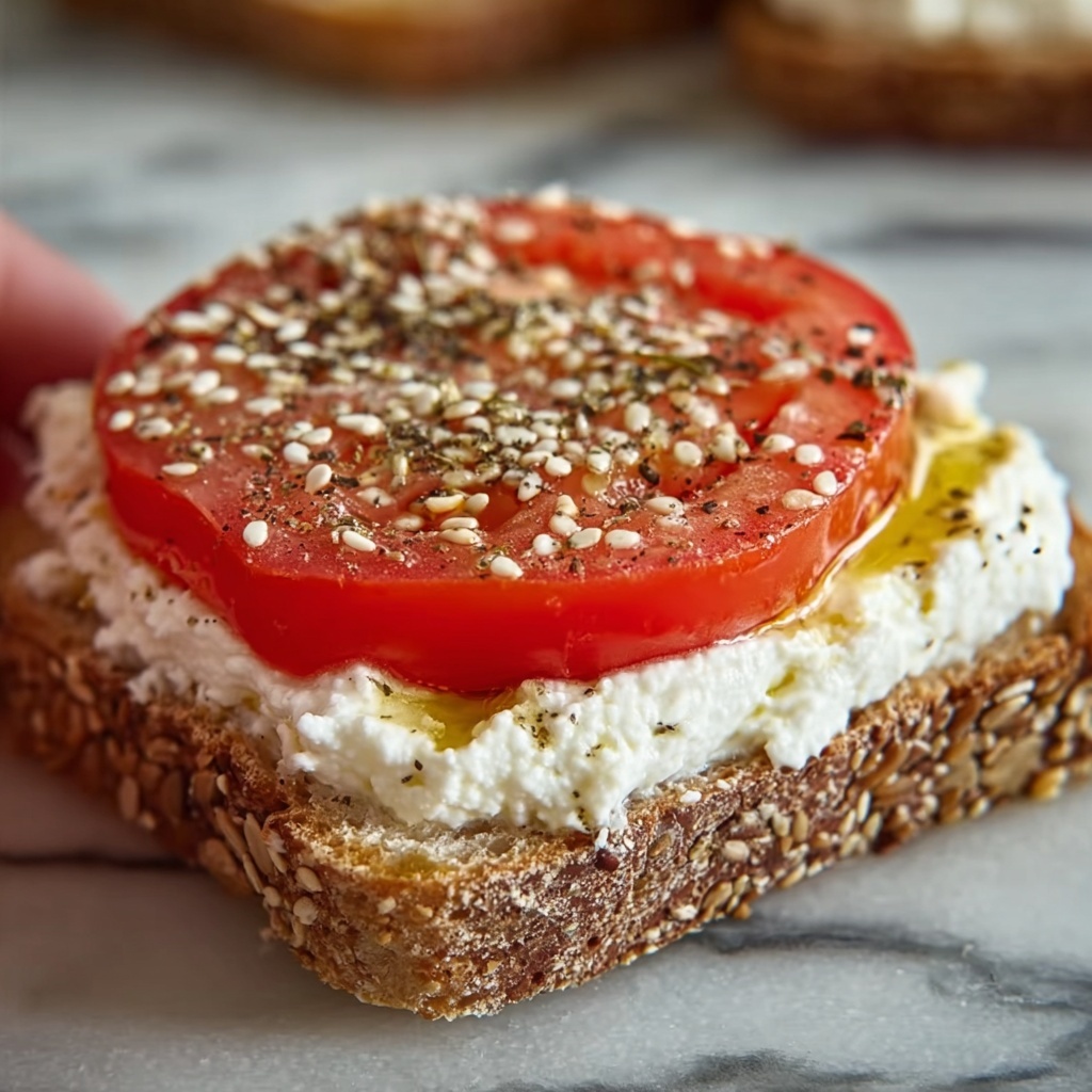 Ricotta & Tomato Toast with Sesame Seeds & Olive Oil Recipe - Recipe Image