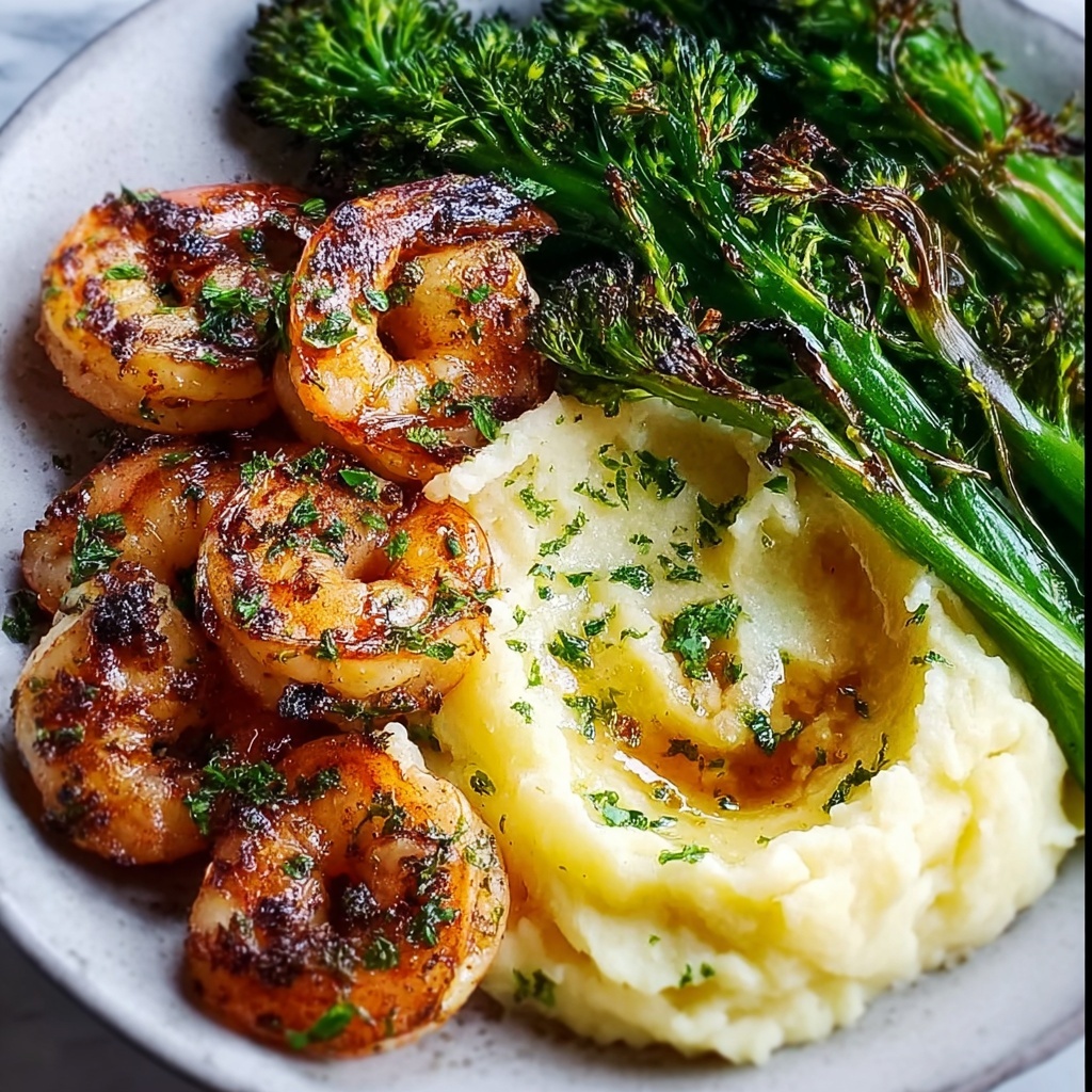 Cajun Shrimp with Mashed Potatoes and Roasted Broccolini Recipe - Recipe Image