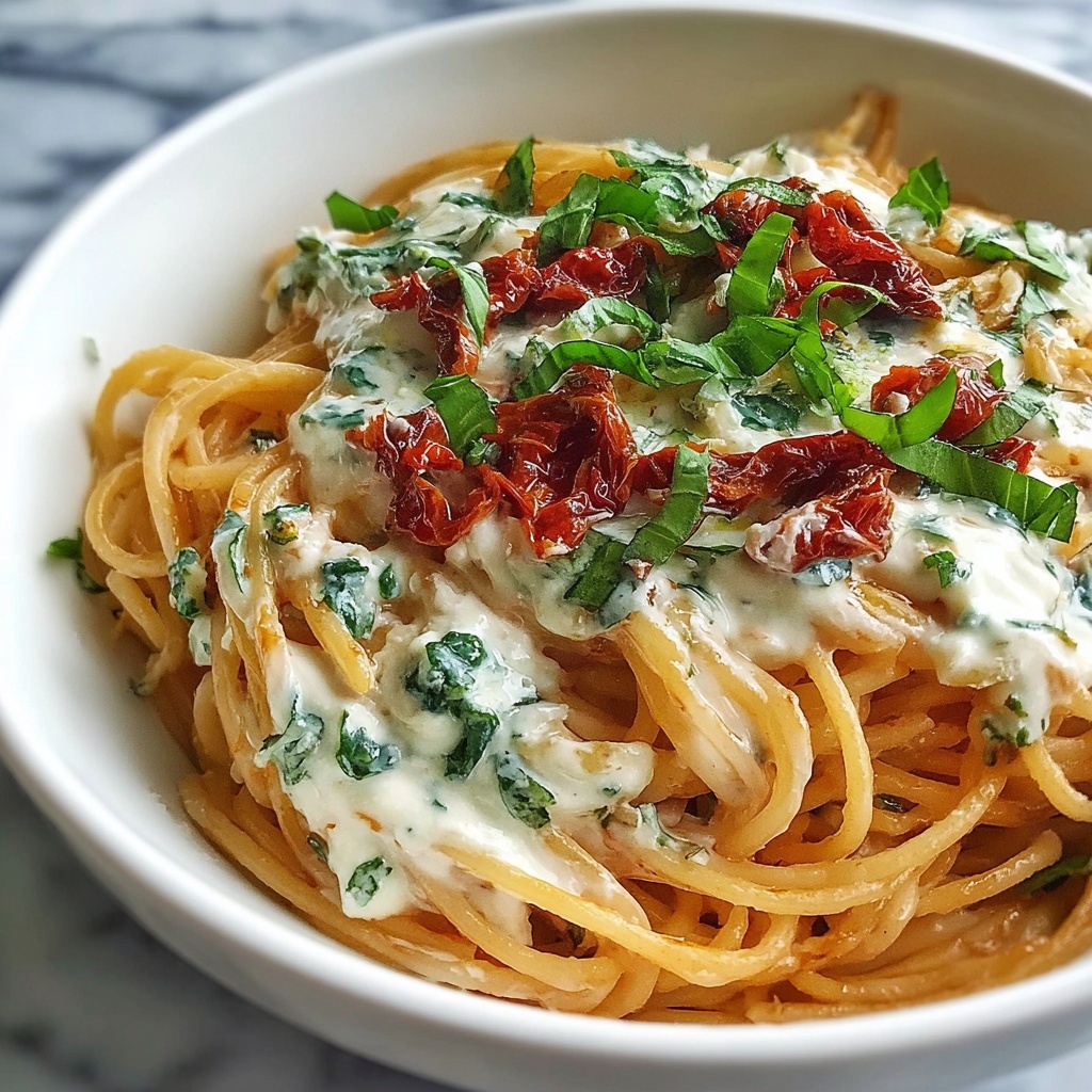 Creamy Roasted Red Pepper Pasta with Burrata Recipe - Recipe Image