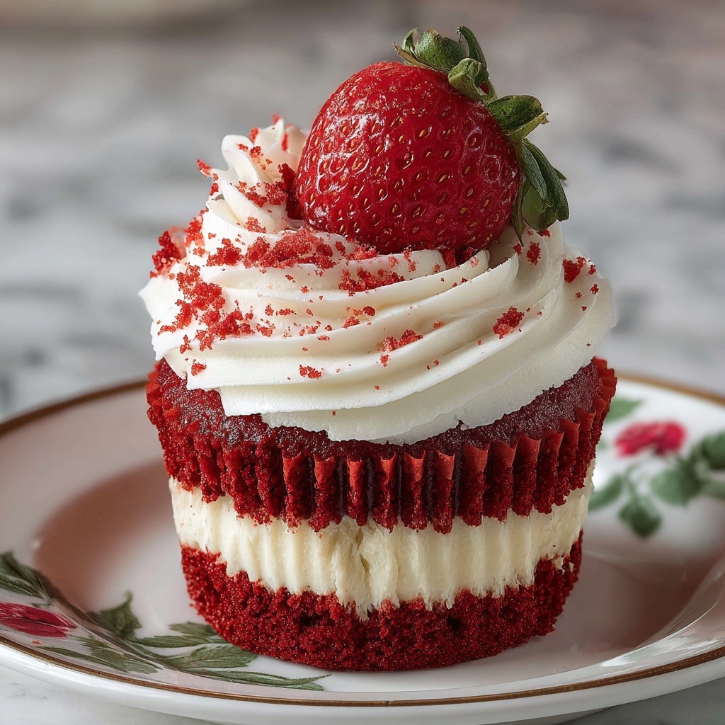 Strawberry Cheesecake Red Velvet Cupcakes Recipe - Recipe Image