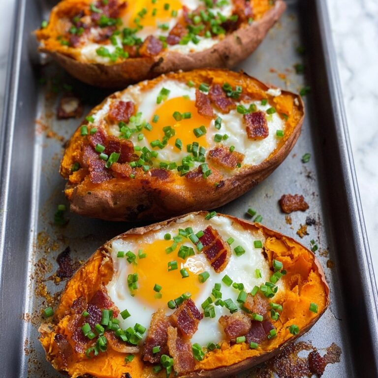 Breakfast Sweet Potatoes with Bacon, Cheddar, and Fried Eggs Recipe