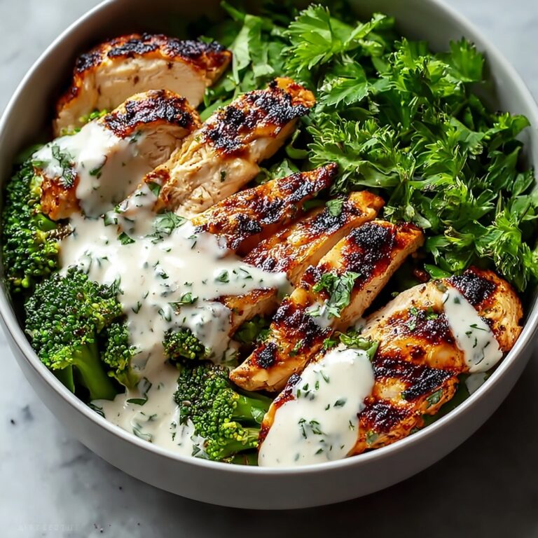 Grilled Chicken & Broccoli Bowls with Creamy Garlic Sauce Recipe