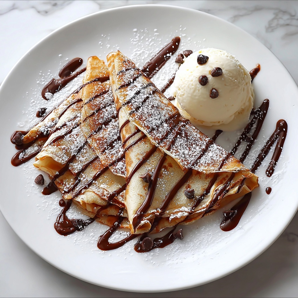 Chocolate Brownie Dessert Crepes with Ice Cream & Chocolate Drizzle Recipe - Recipe Image