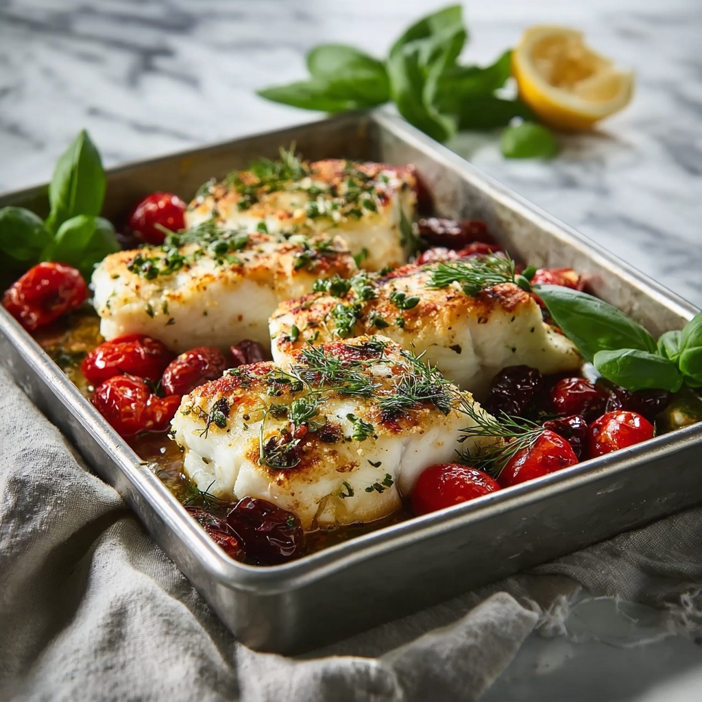 Psari Plaki (Greek Baked Fish with Tomatoes and Herbs) Recipe - Recipe Image