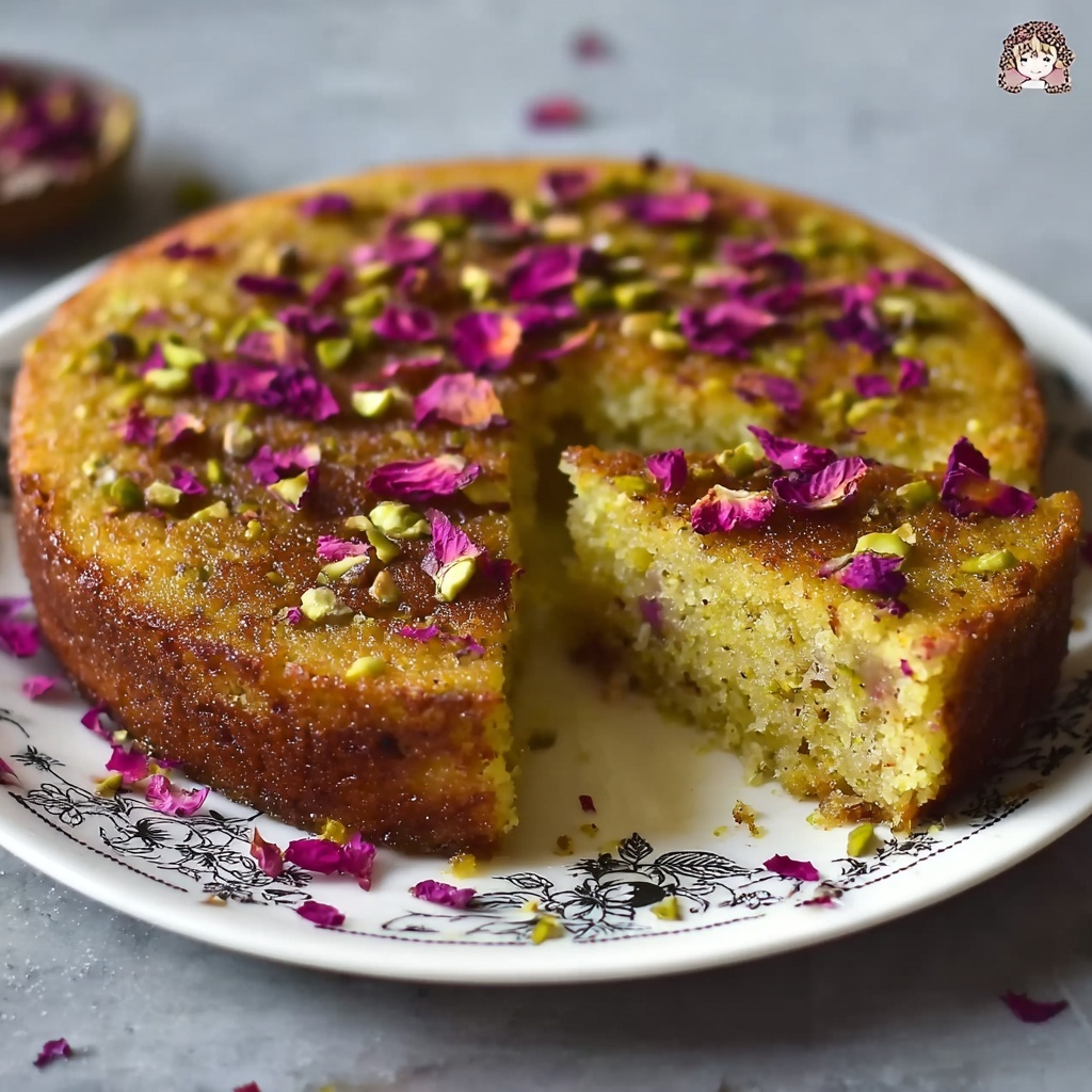 Persian Love Cake with Rosewater, Pistachios, and Dried Roses Recipe - Recipe Image