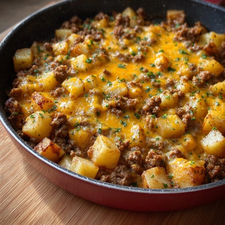 Cheesy One Pan Meat and Potato Skillet Recipe