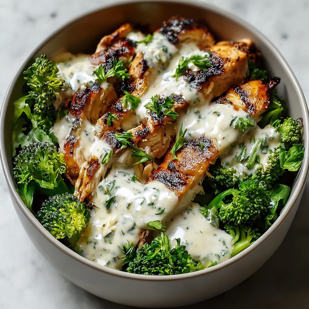 Grilled Chicken & Broccoli Bowls with Creamy Garlic Sauce Recipe - Recipe Image