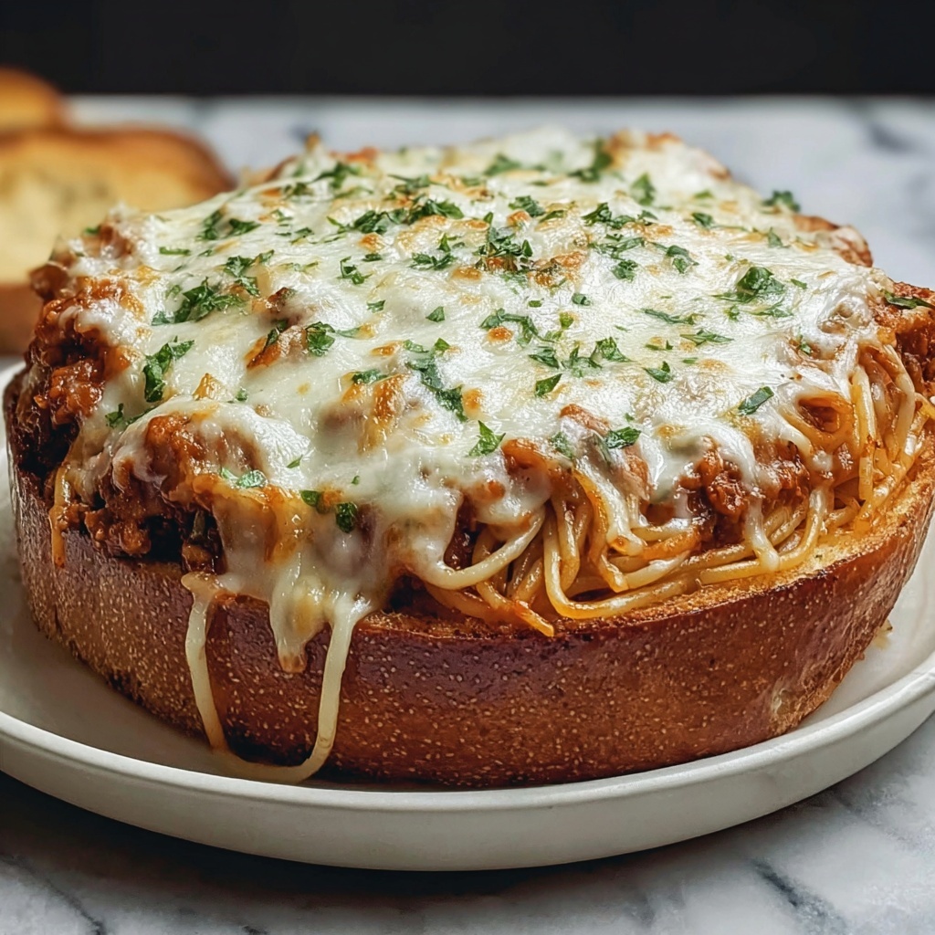 Cheesy Bread Bowl Spaghetti Recipe - Recipe Image
