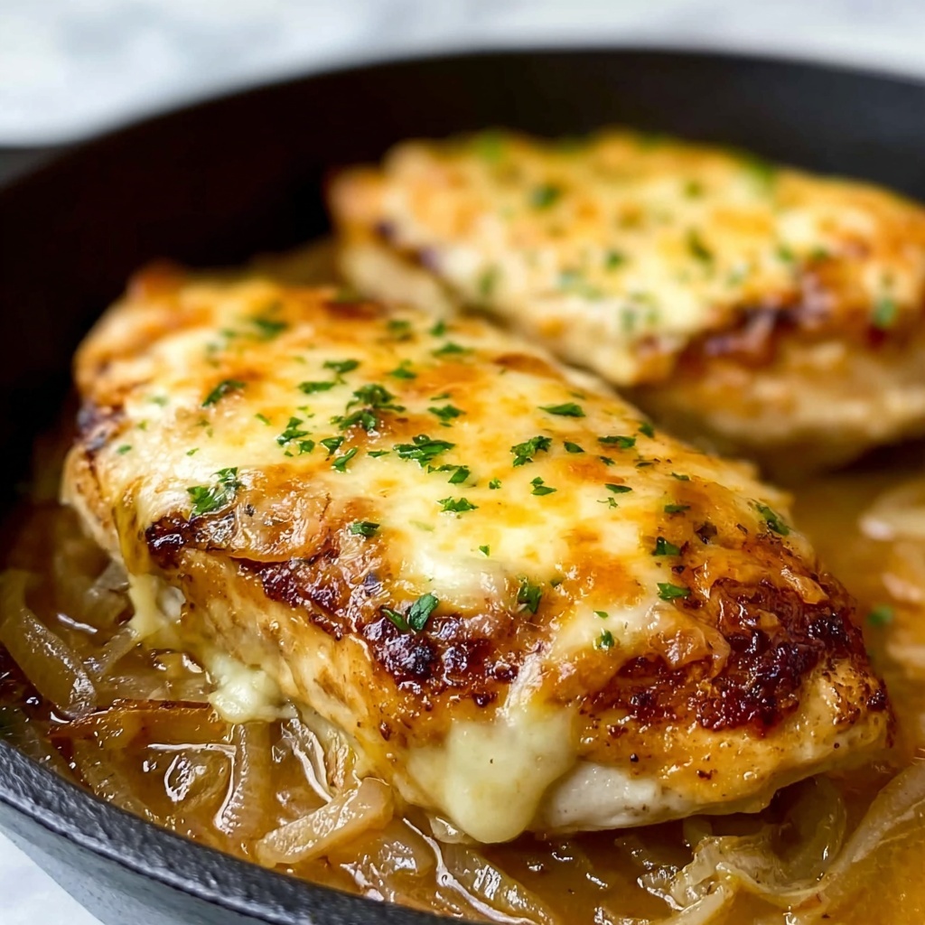 Easy One Pan French Onion Stuffed Chicken Recipe - Recipe Image