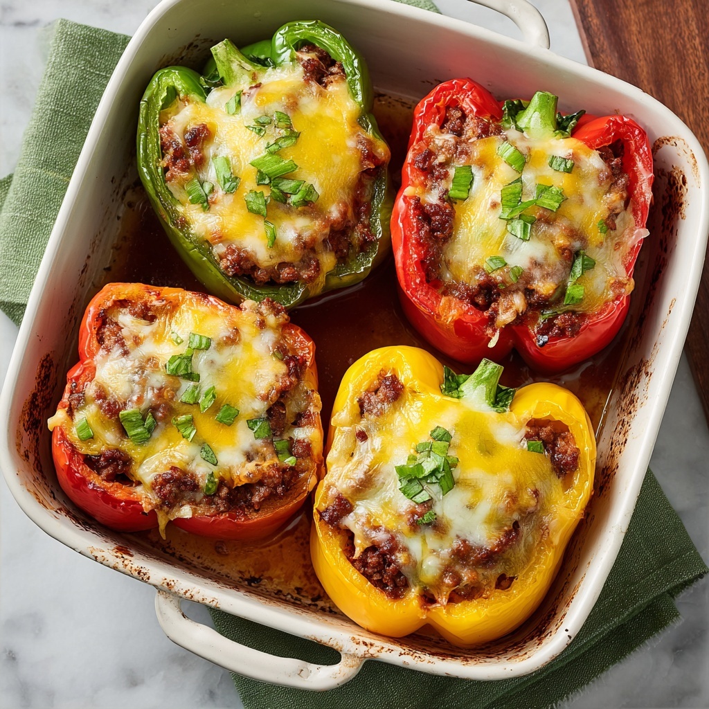 Cheesy Stuffed Bell Peppers with Ground Meat and Rice Recipe - Recipe Image