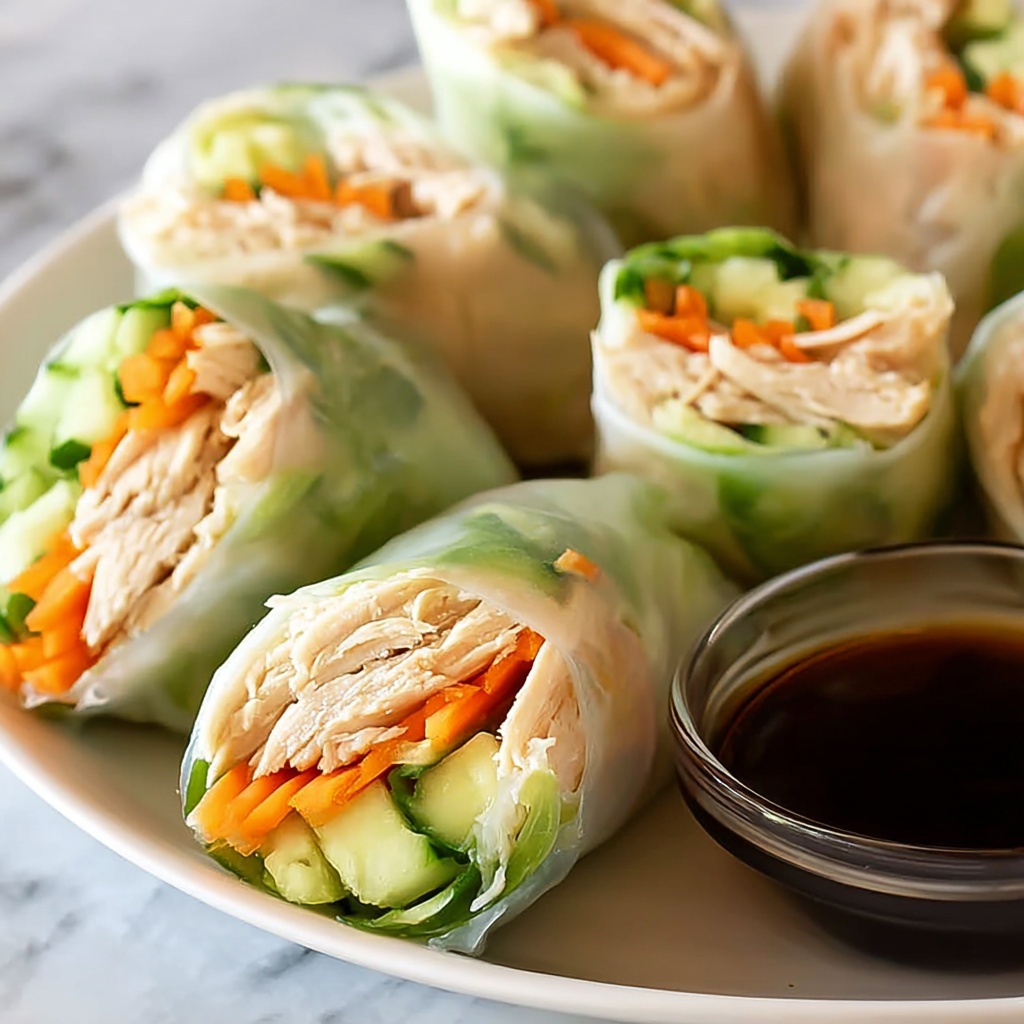 Chicken Spring Rolls with Basil, Vegetables, and Sweet Chili Dipping Sauce Recipe - Recipe Image