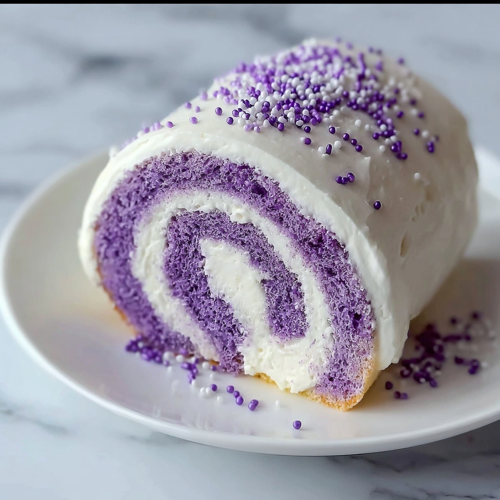 Ube Roll Cake with Cream Cheese Frosting Recipe - Recipe Image