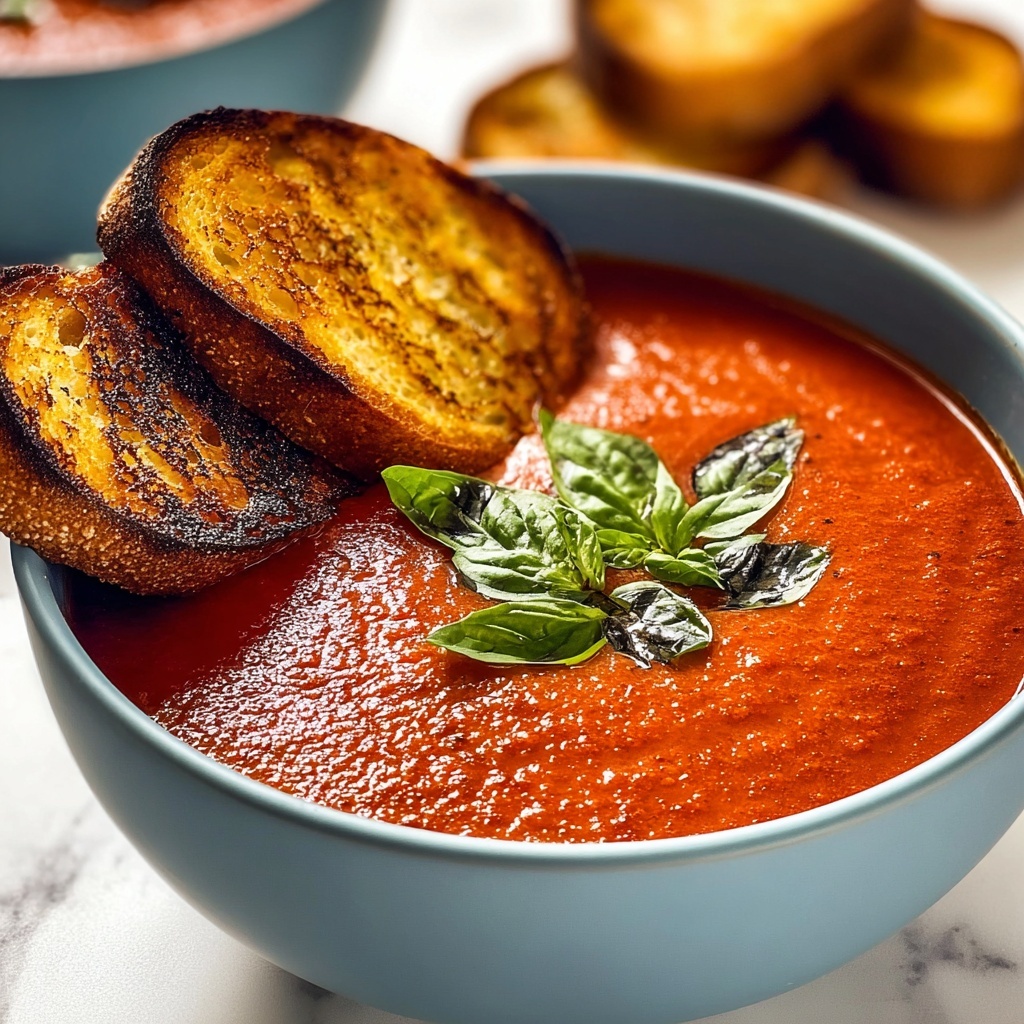 Creamy Tomato Basil Soup with Garlic Sourdough Dippers Recipe - Recipe Image