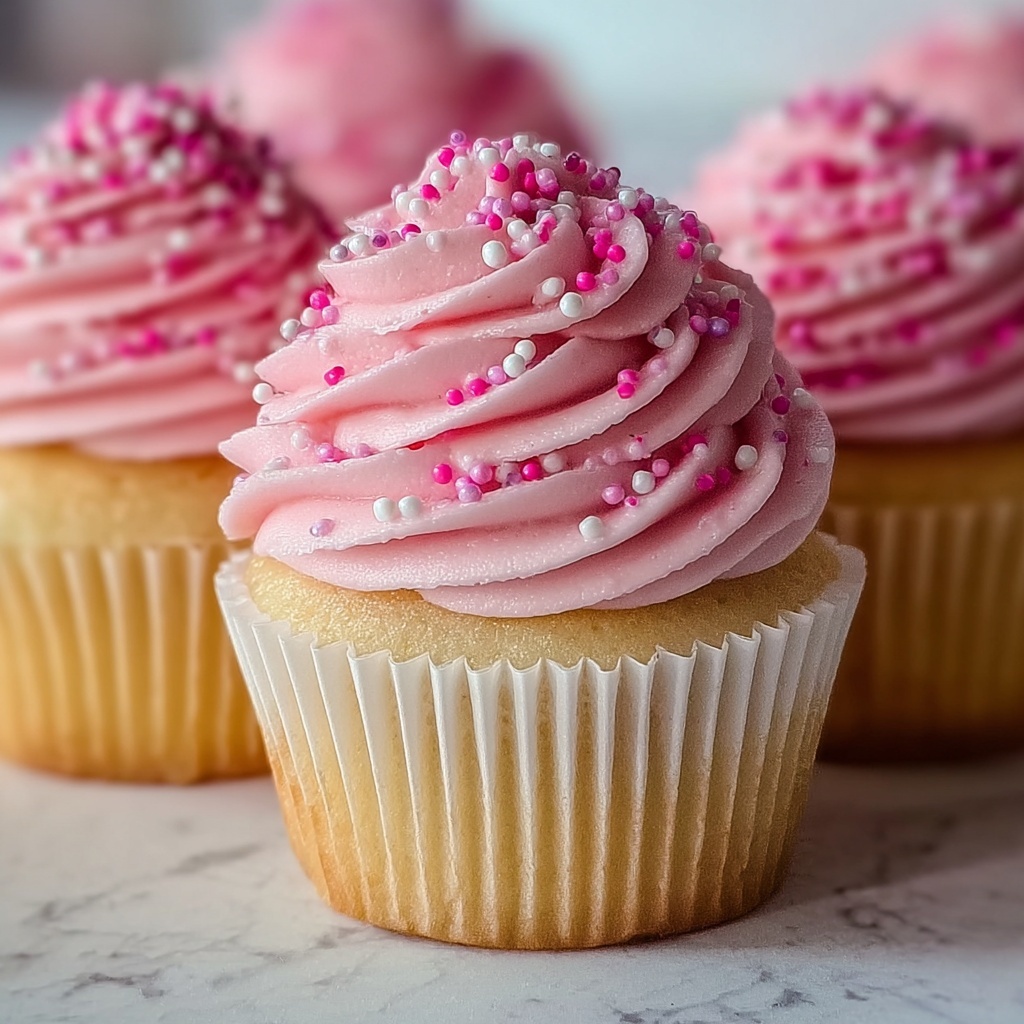 Pink Velvet Cupcakes with Vanilla Buttercream Frosting Recipe - Recipe Image