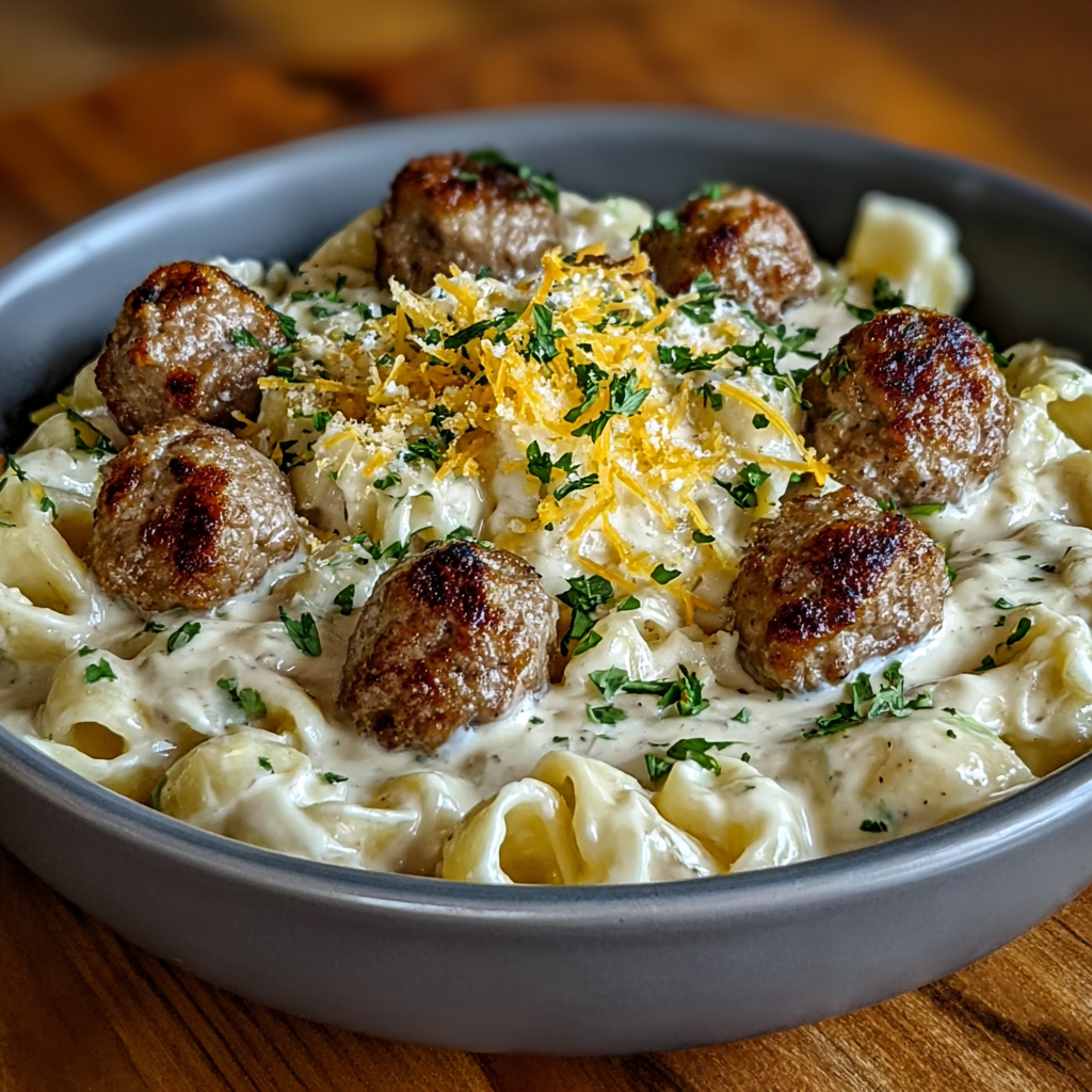 Garlic Butter Sausage Bites with Creamy Parmesan Pasta Recipe - Recipe Image