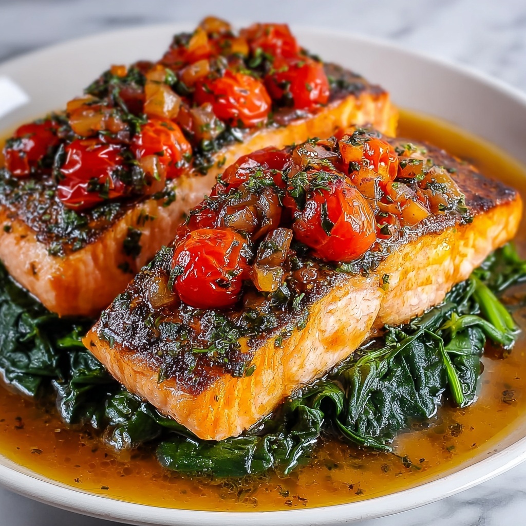 Tuscan Garlic Salmon with Spinach and Tomato Recipe - Recipe Image