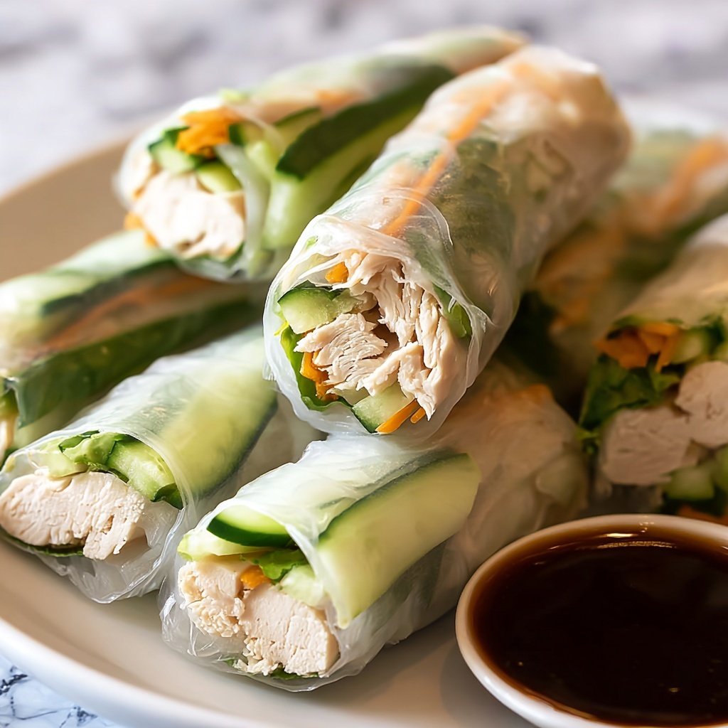 Chicken Spring Rolls with Rice Noodle Dipping Sauce Recipe - Recipe Image