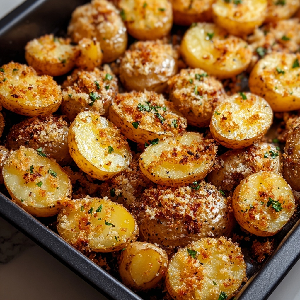 Crispy Garlic Parmesan Crusted Potatoes Recipe - Recipe Image