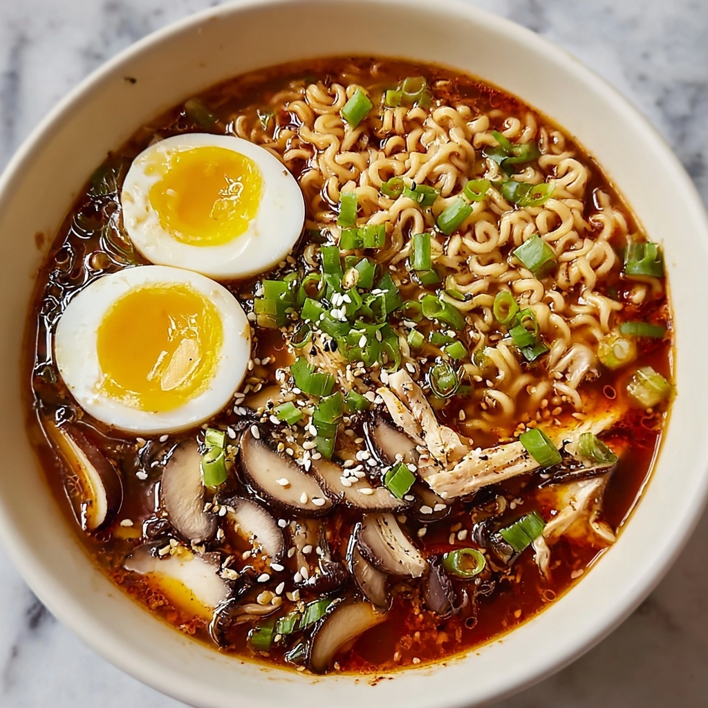 Spicy Chicken Ramen Soup with Soft-Boiled Eggs Recipe - Recipe Image